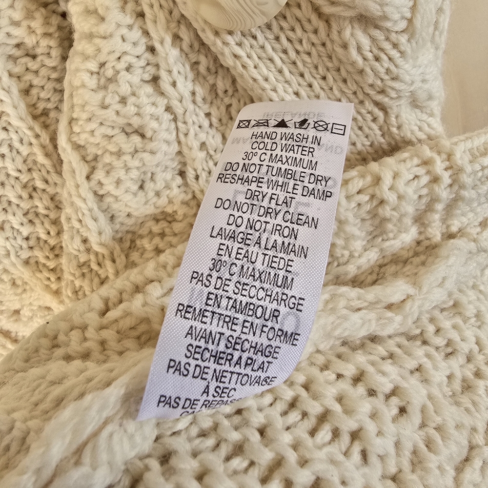 Aran Mor Ireland Cable Knit Cardigan Sweater Merino Wool Cream Womens Large - Picture 13 of 16